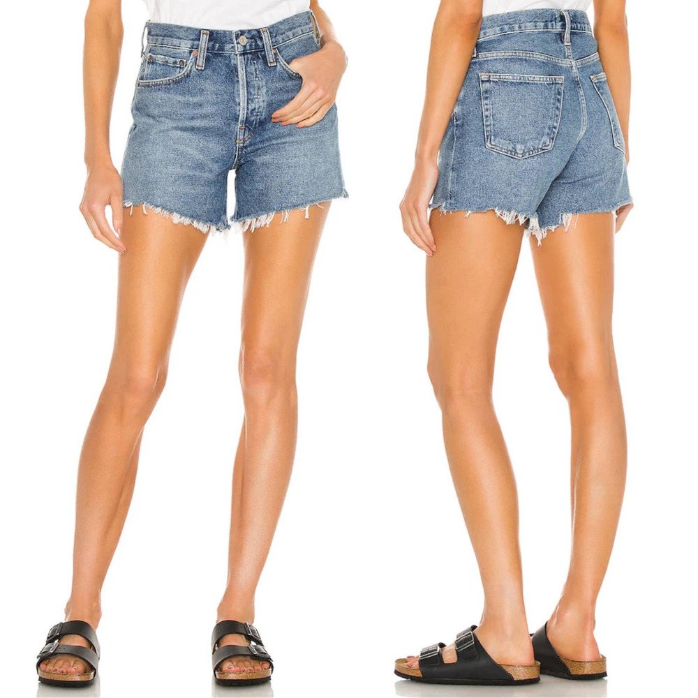 AGOLDE Parker Long Cut Off Shorts Skywave